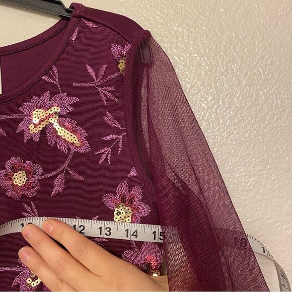 Purple lace floral mesh embroidered formal girls dress long sleeve XL 14-16 - Picture 6 of 10